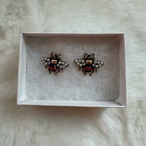 Bee Shaped Earrings with Red and Gold Accents
